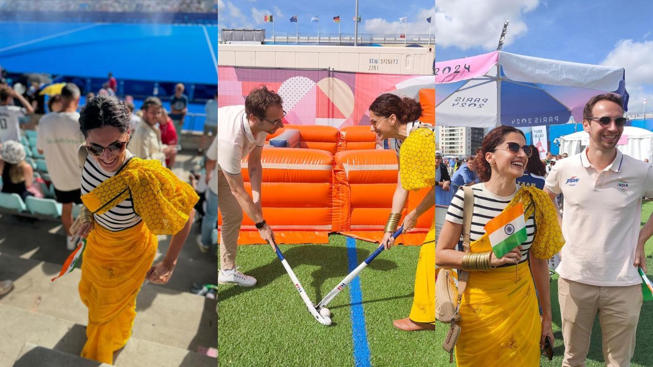 Taapsee Pannu plays hockey wearing a saree with husband Mathias Boe - see pics