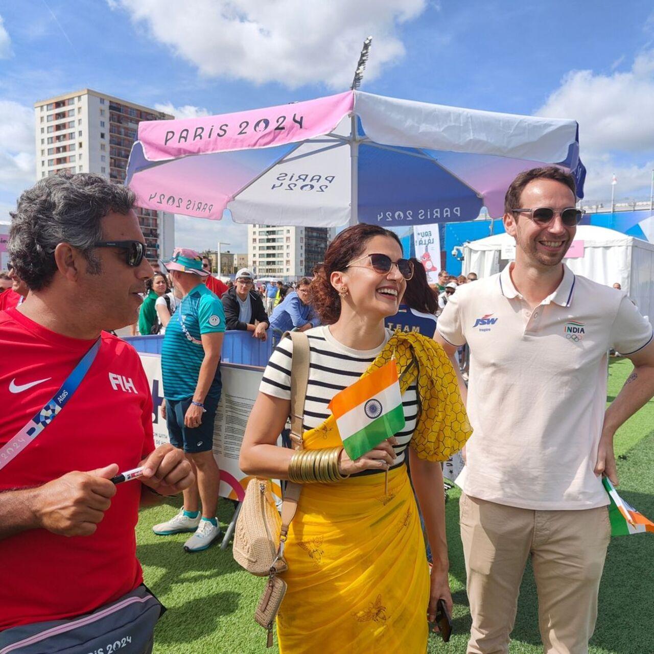 Actor Taapsee Pannu jetted off to attend the 2024 Paris Olympics to support her husband Mathias Boe, who is the coach of the Indian badminton team. 
