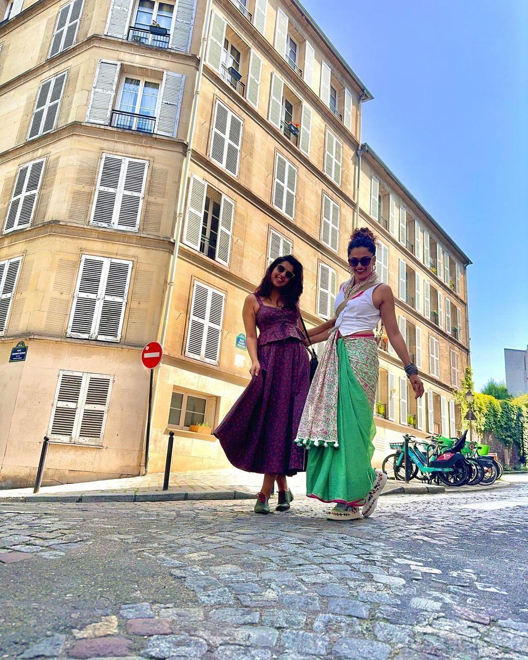 Taapsee posed with sister Shagun Pannu as the two of them spent the day walking the streets of Paris.
