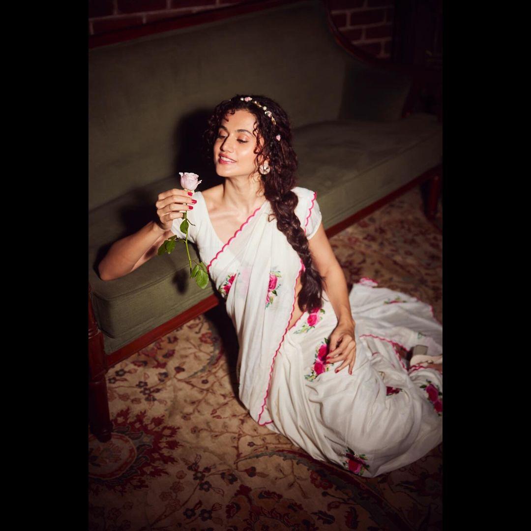 The actress, who turned 37 today, is also seen experimenting with white sarees - some plain and others with floral prints