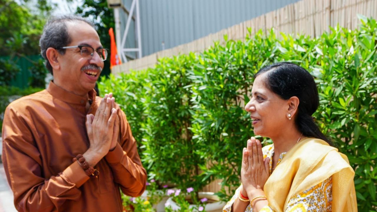 Uddhav met Sunita Kejriwal during his three-day visit to Delhi. Pics/X