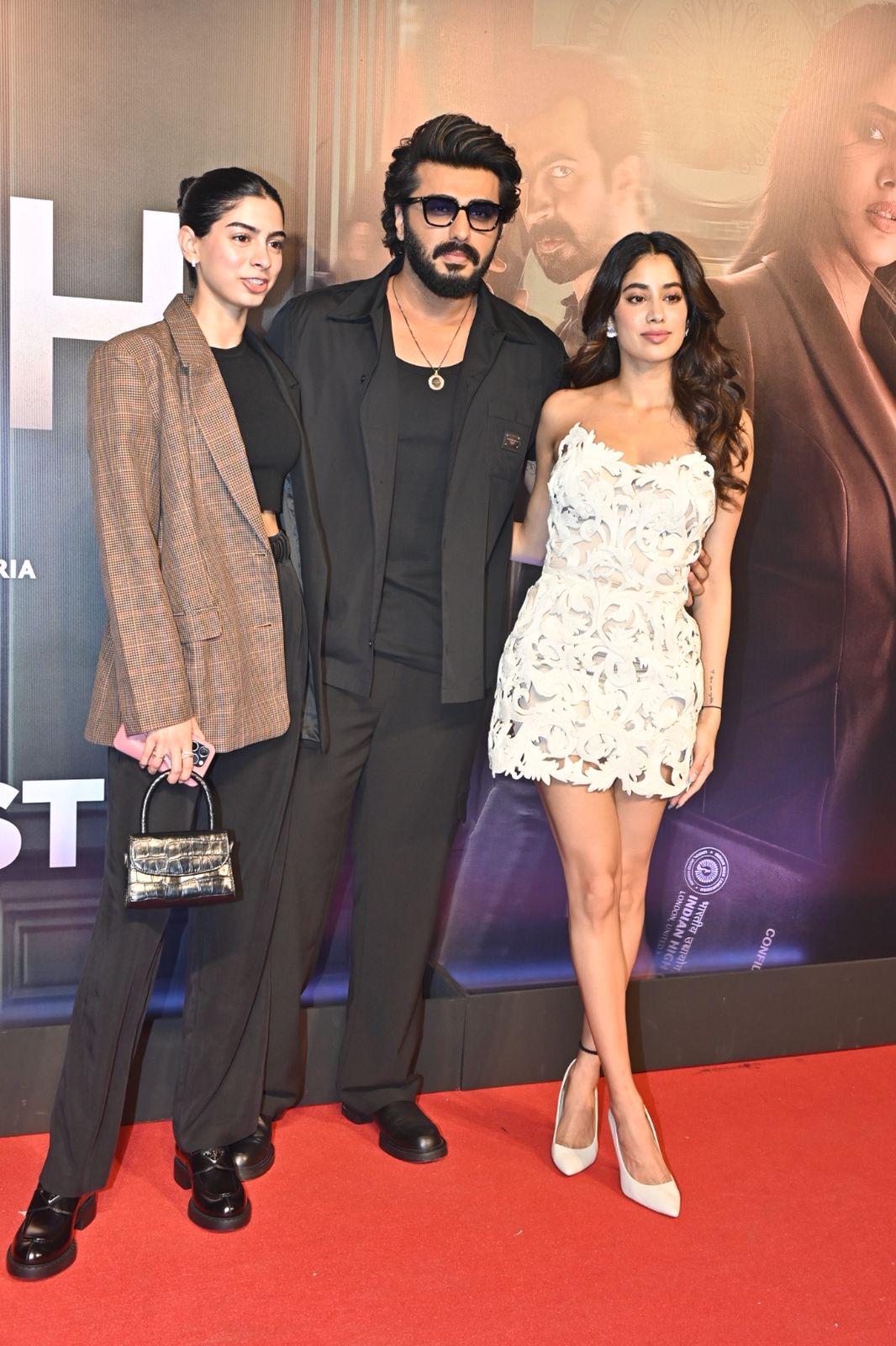 Arjun Kapoor arrived to support his sister Janhvi Kapoor, and Khushi Kapoor joined them for a cute picture