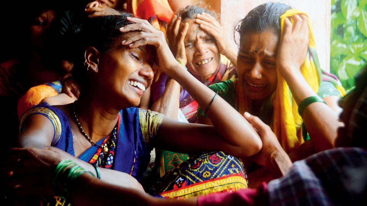 Relatives of the Irsalwadi landslide victims at Nanavli Gaon