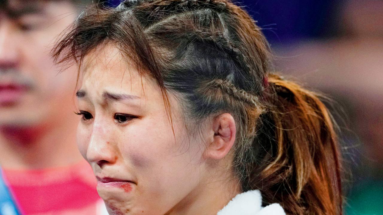 Yui Susaki wears a dejected look after her defeat. Pic/Getty Images