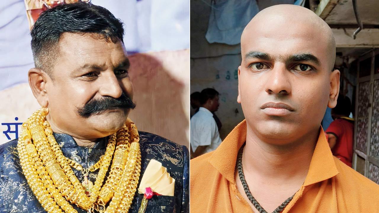 Waghmare wearing the fake gold jewellery; (right) Rohidas Waghmare 