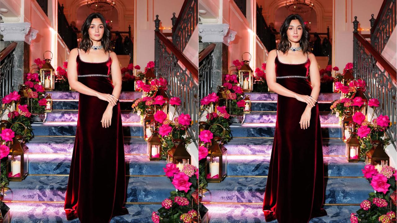 Elegance personified
You cannot go wrong with the classic red or wine-coloured dresses and cocktail gowns when it comes to curating the perfect Christmas ensemble. 
Here, Alia Bhatt pulls off a graceful wine gown, completing her look with a statement neckpiece. She wears minimal accessories, bringing the focus on the outfit. (Pic: Instagram/@aliaabhatt)