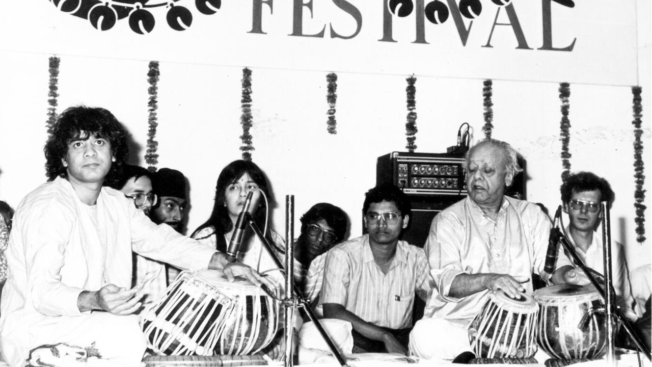 Zakir Hussain performing with father Ustad Alla Rakha, popularly known as Abbaji