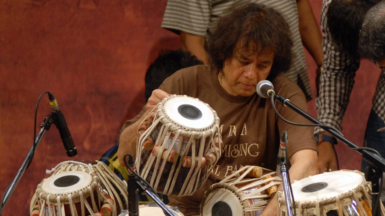 Tabla maestro Zakir Hussain rehearsing for CITI NCPA AADI Anant festival at NCPA, Mumbai on December 7, 2013 (Pic: Shadab Khan)