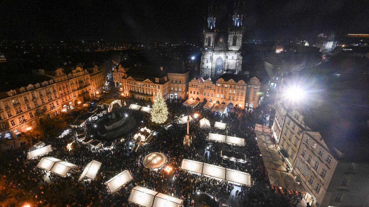 The Christmas market at the Old Town Square is pictured in Prague
