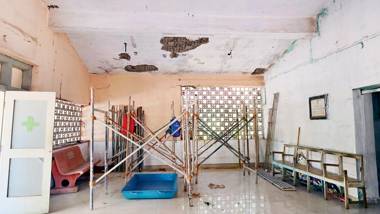 Plastering work underway inside the hospital