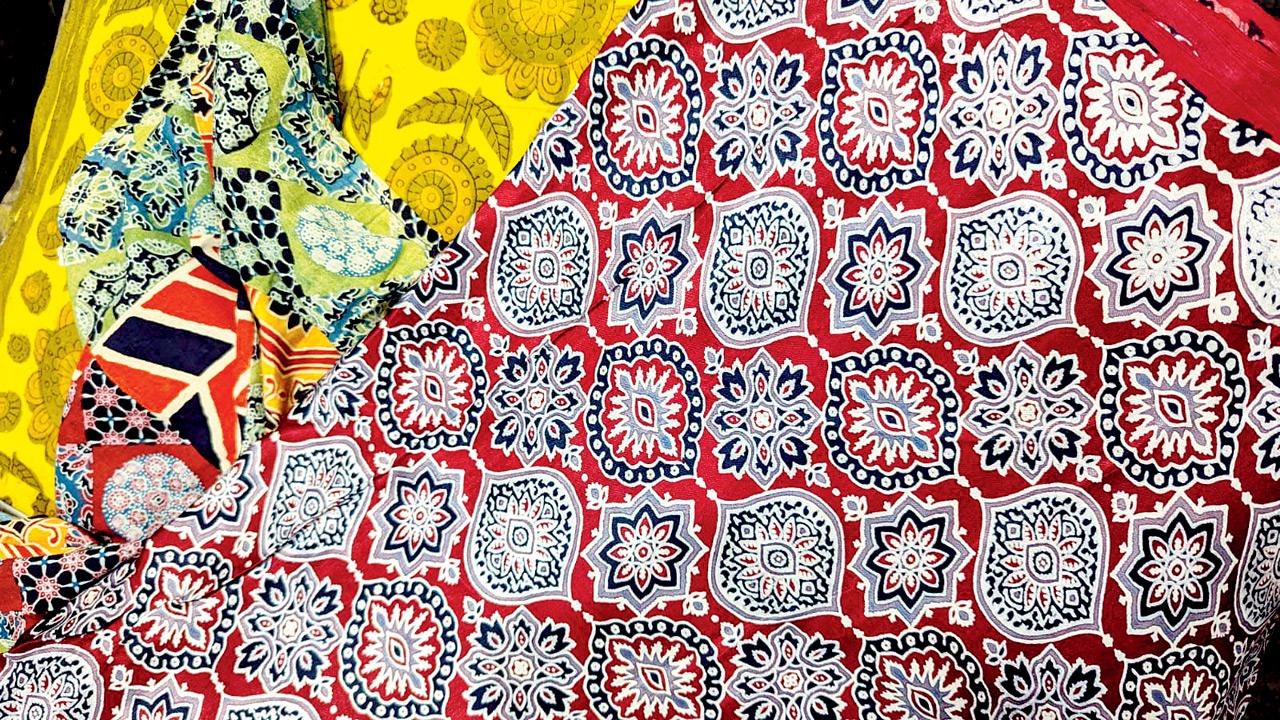 Ajrakh print usually features geometric patterns in bright hues