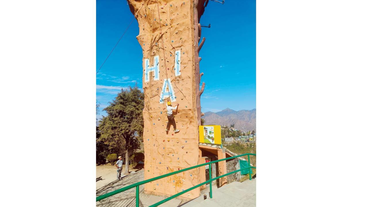 The climbing wall the participants practise on