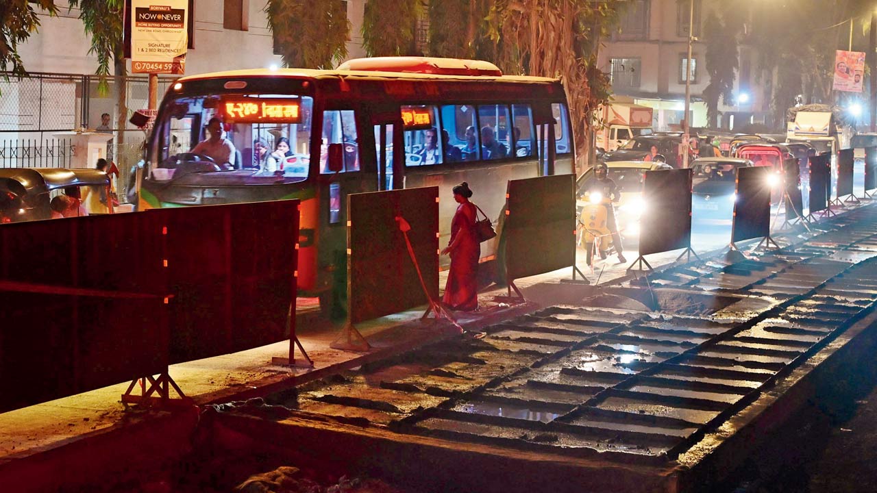 The ongoing concreting work on Chikuwadi Road near Phoenix Hospital