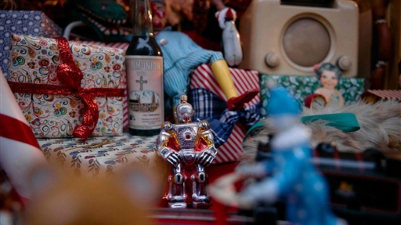 Items are seen from the collection of Bob Borzello, 88, owner of 43 Camden Passage, in London on December 20, 2024. With its twinkling Christmas fairy lights and nostalgic array of vintage toys, the window of one London 