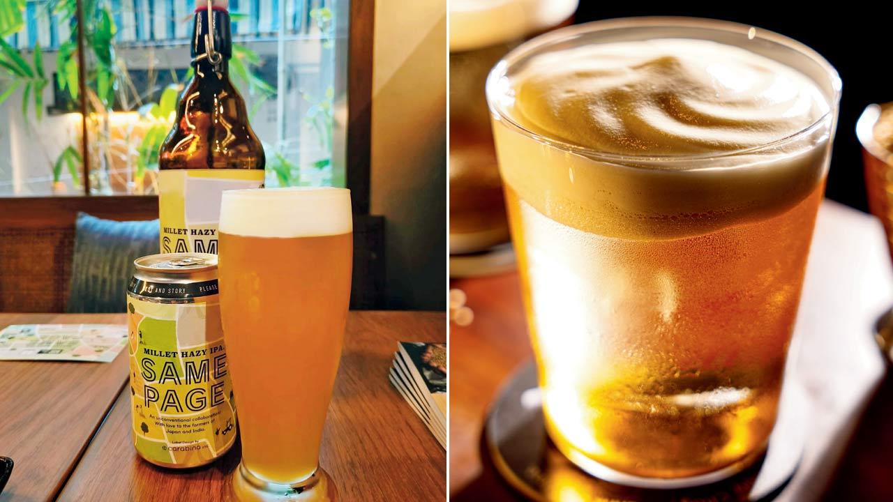 Millet beer; (left) the millet-infused scotch cocktail Sherly