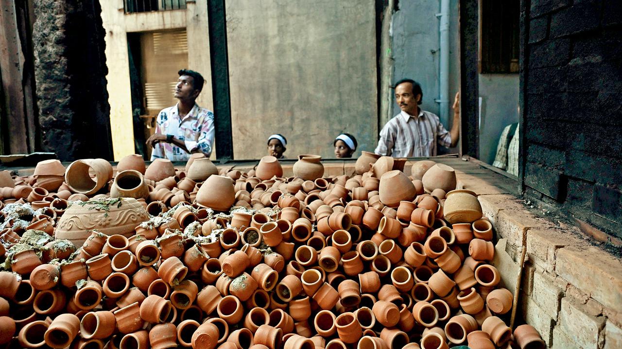 Clay diyas at Kumbharwada in Dharavi. 