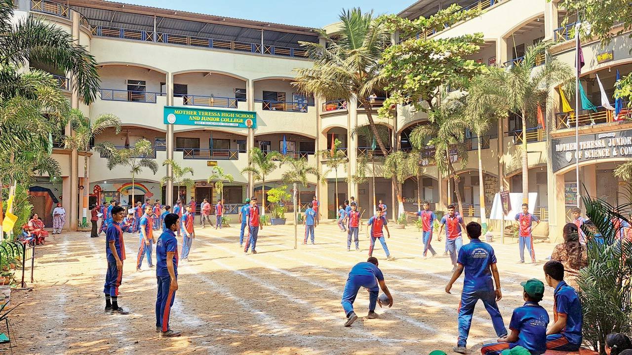 The school children playing in Mother Teressa High School and Junior College