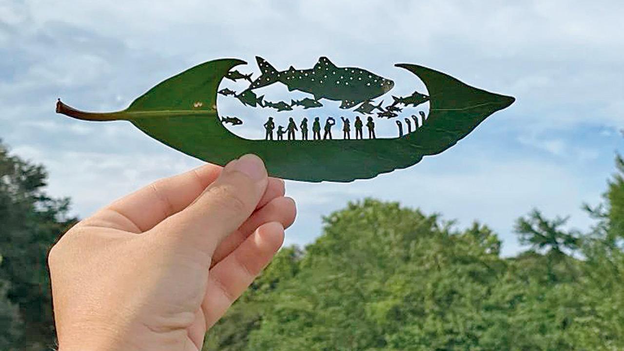 Japanese artist finds solace with leaf artwork
