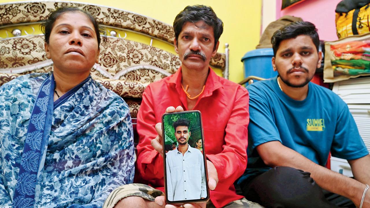 (From left) Dikshit Rajput’s mother, Laxmi; father Vinod; and brother Vivek at their residence on Sunday. Pic/Rajesh Gupta