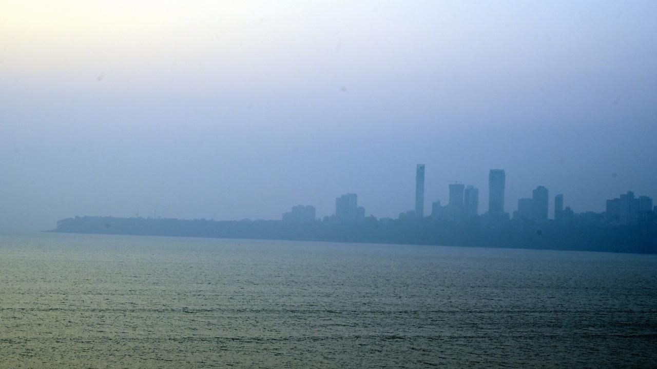 On Monday evening, Mumbai recorded an AQI of 112, which is in the moderate category. (In pic) Haze-covered skies seen from Marine Drive