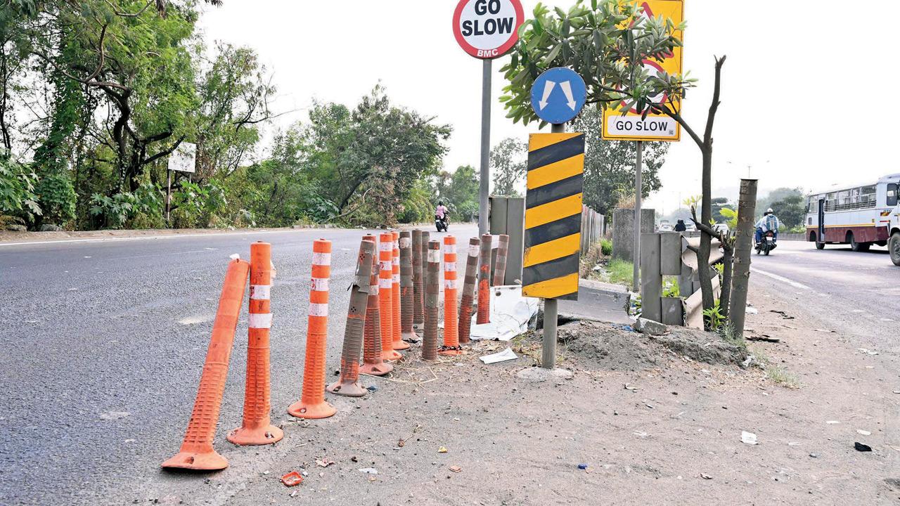 The spot near the Metro 6 car depot where a significant number of bollards were missing.  PIC/RAJESH GUPTA