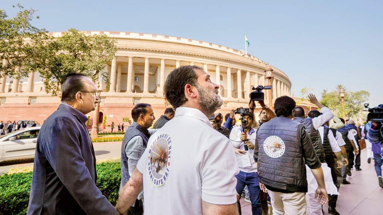 Modi Adani Ek Hain: Oppn MPs don jackets, stage protest