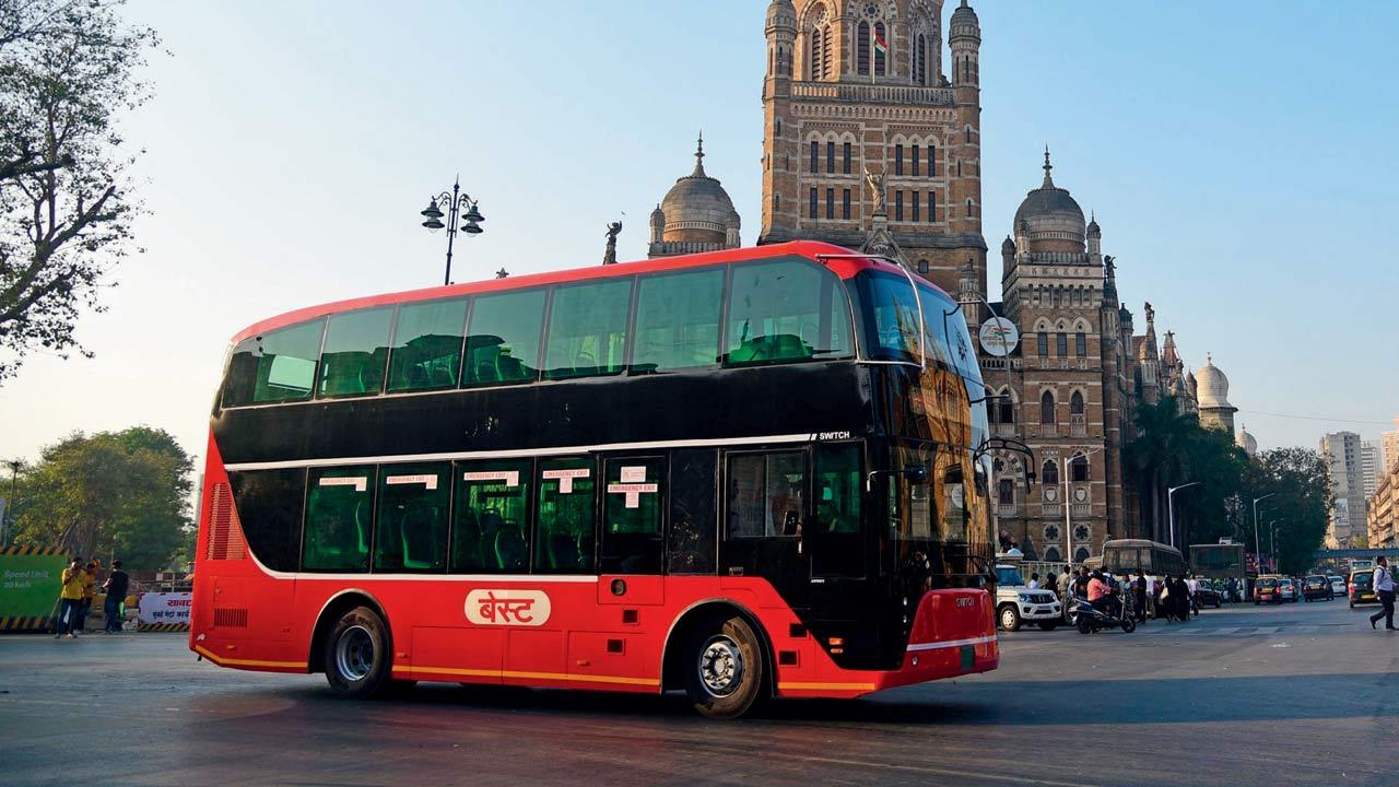 The first electric AC double-decker BEST bus at the BMC headquarters, on February 22, 2023. File pic