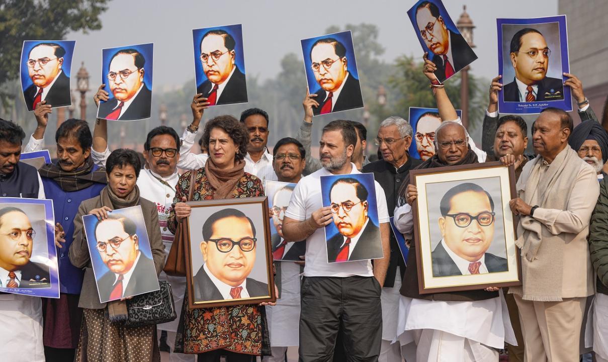 Oppn MPs stage protest in Parliament against Amit Shah's remark on Ambedkar