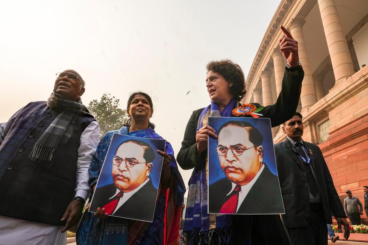 The Leader of the Opposition in the Lok Sabha later told reporters that while he was trying to enter the Parliament House, BJP members pushed and 