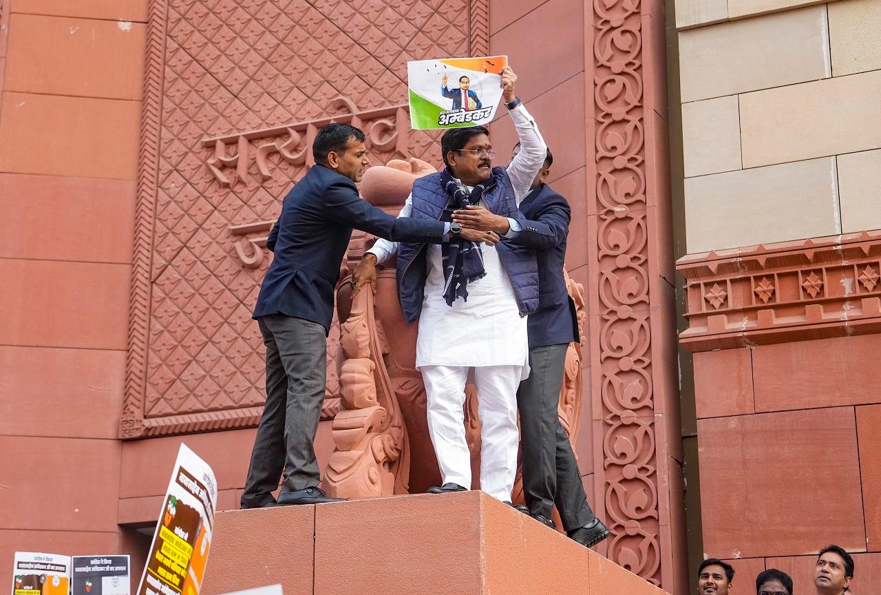 Both the Lok Sabha and the Rajya Sabha have been adjourned following noisy protests by the Opposition seeking an apology from Home Minister Amit Shah for his remarks on B R Ambedkar