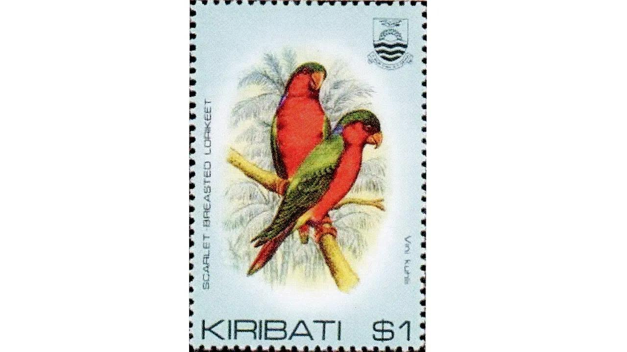 Published 1982Rimatara Lorikeet (Vini kuhlii) has been considered endangered since 2016. On this stamp, it’s called Scarlet Breasted Lorikeet instead.