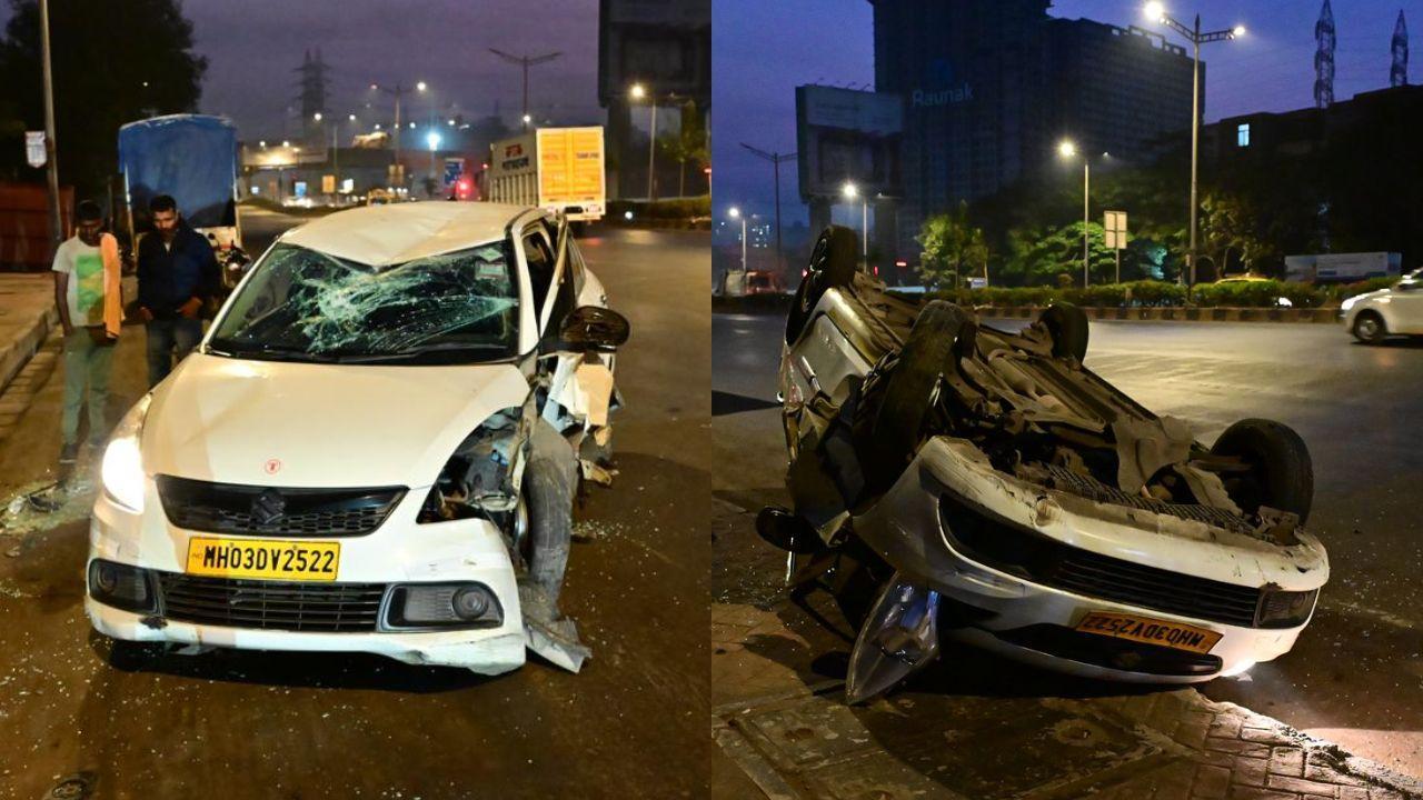 IN PHOTOS: Car overturns on Sion-Panvel highway near Chembur in Mumbai