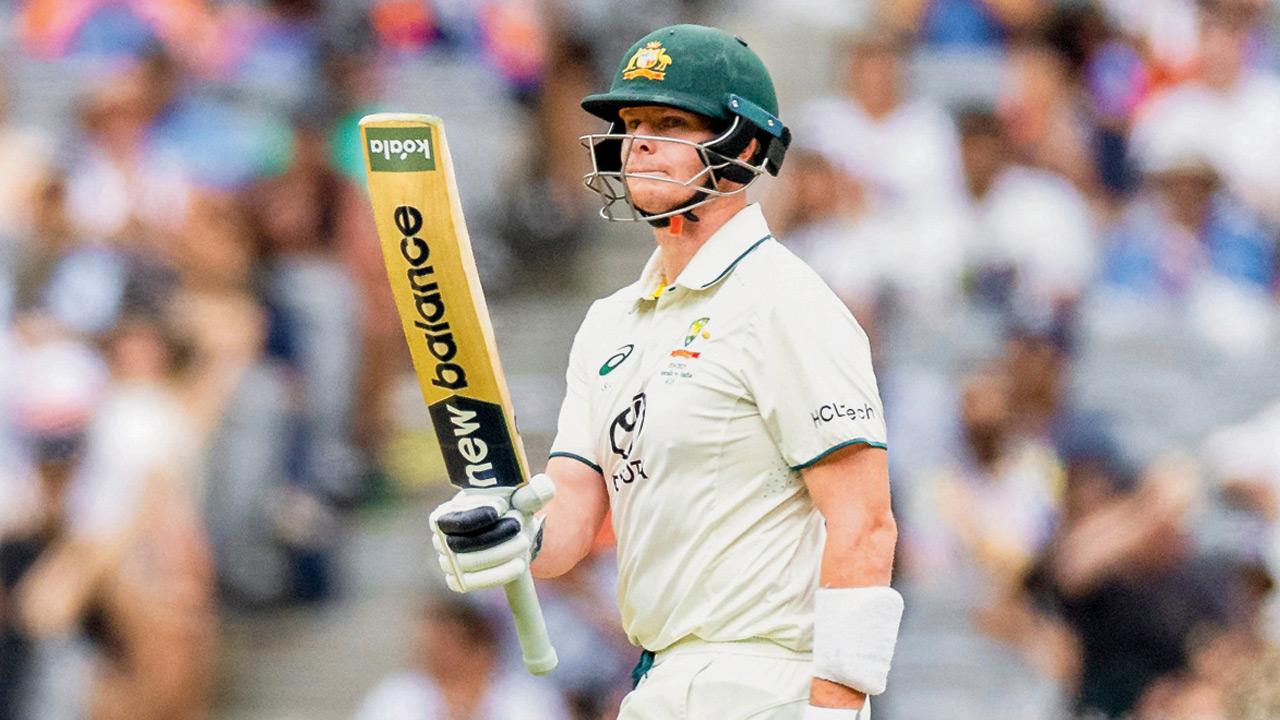 Steve Smith after scoring his 50 yesterday. Pic/Getty Images