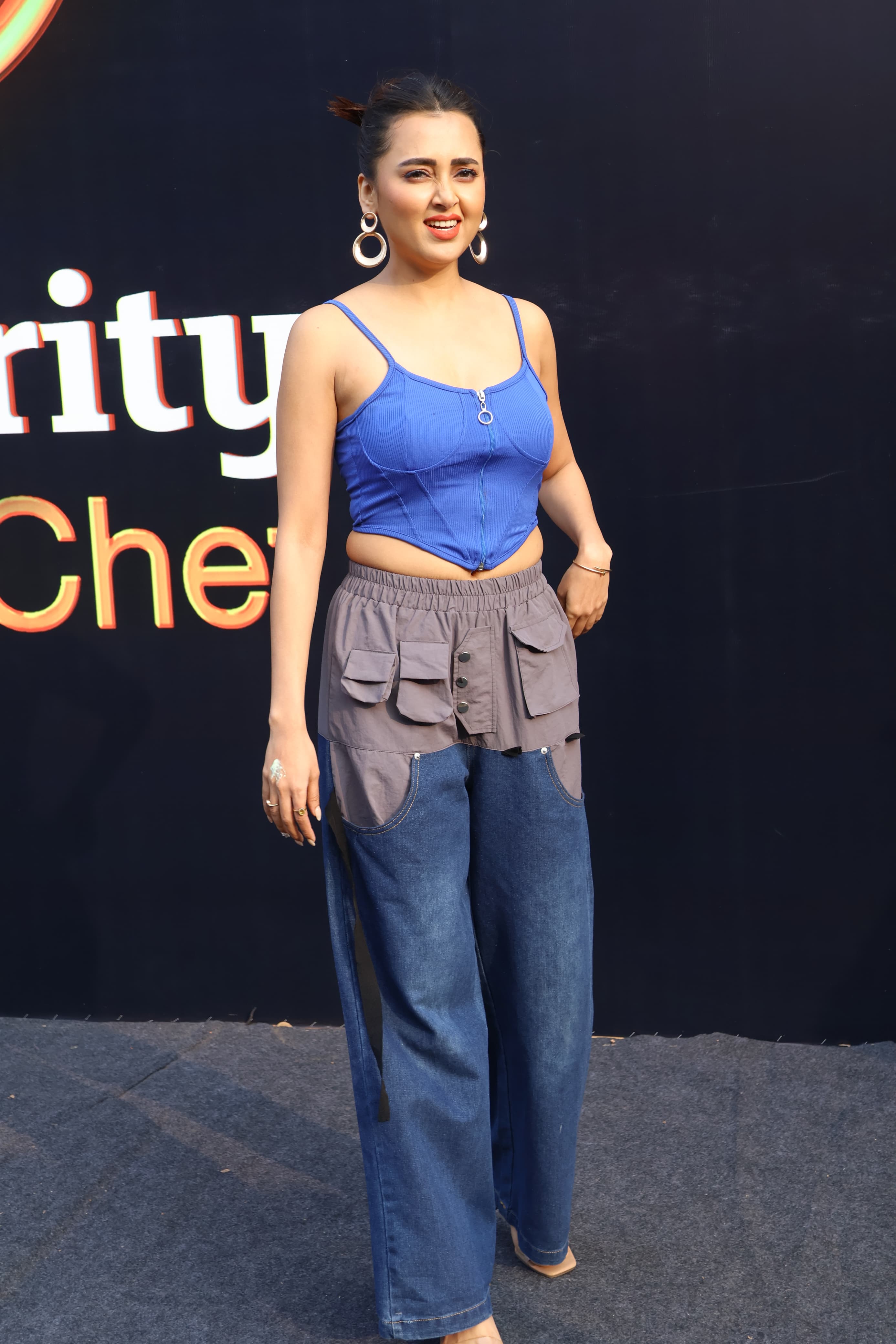 Tejasswi Prakash looked stunning in a blue jumpsuit as she reached Celebrity Masterchefs set
