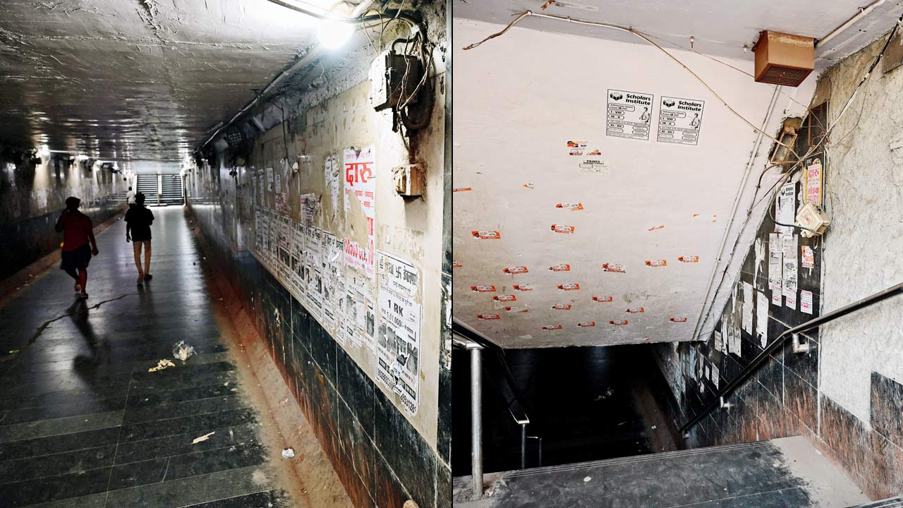 Bandra East subway faces problems with broken tiles and poor lighting. PICS/NIMESH DAVE