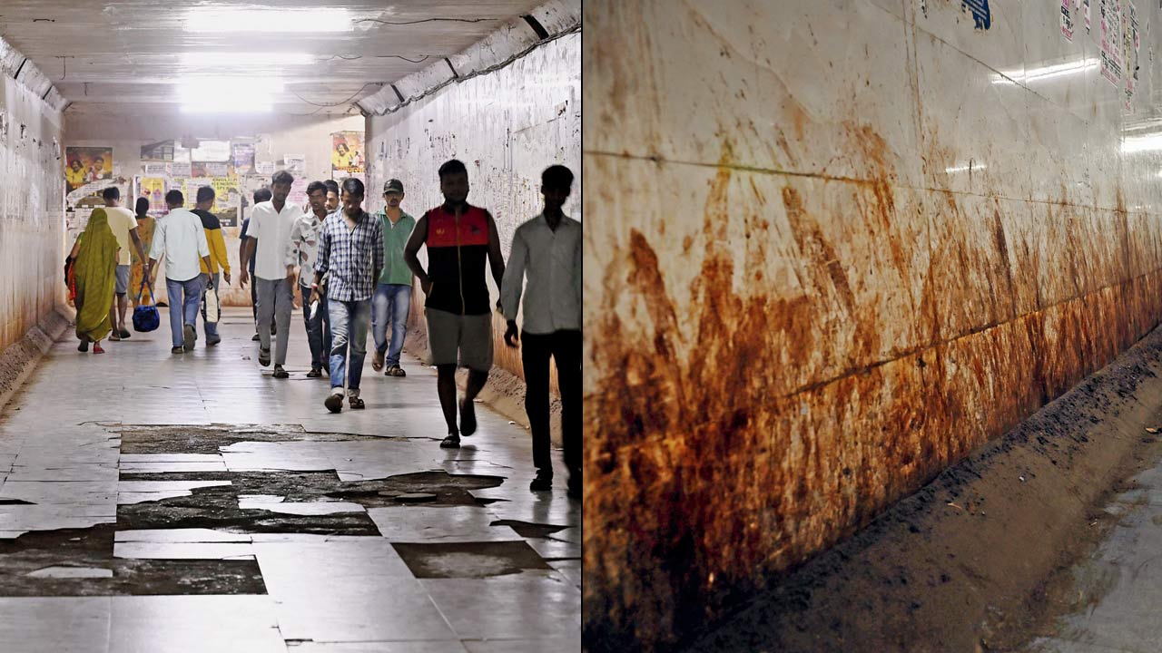Ramabai Colony subway is not clean and has broken flooring, and walls stained with paan. PIC/ASHISH RAJE