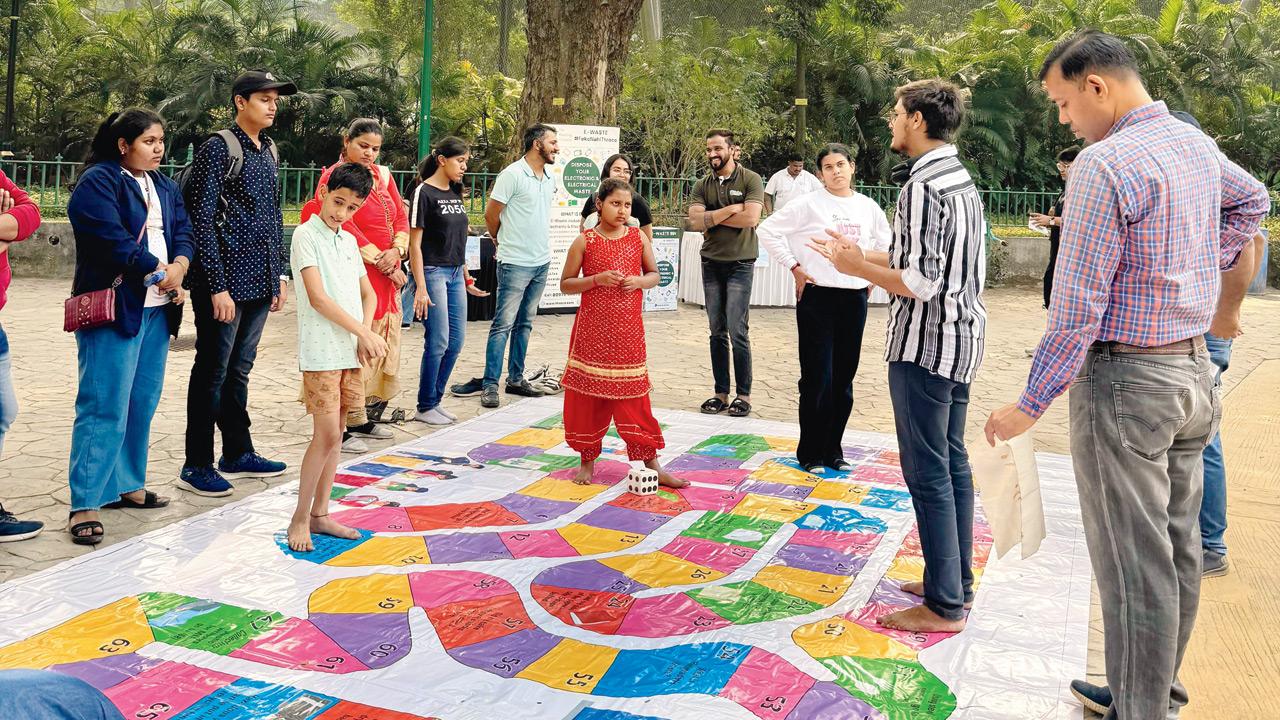 Children participate in the game at the zoo