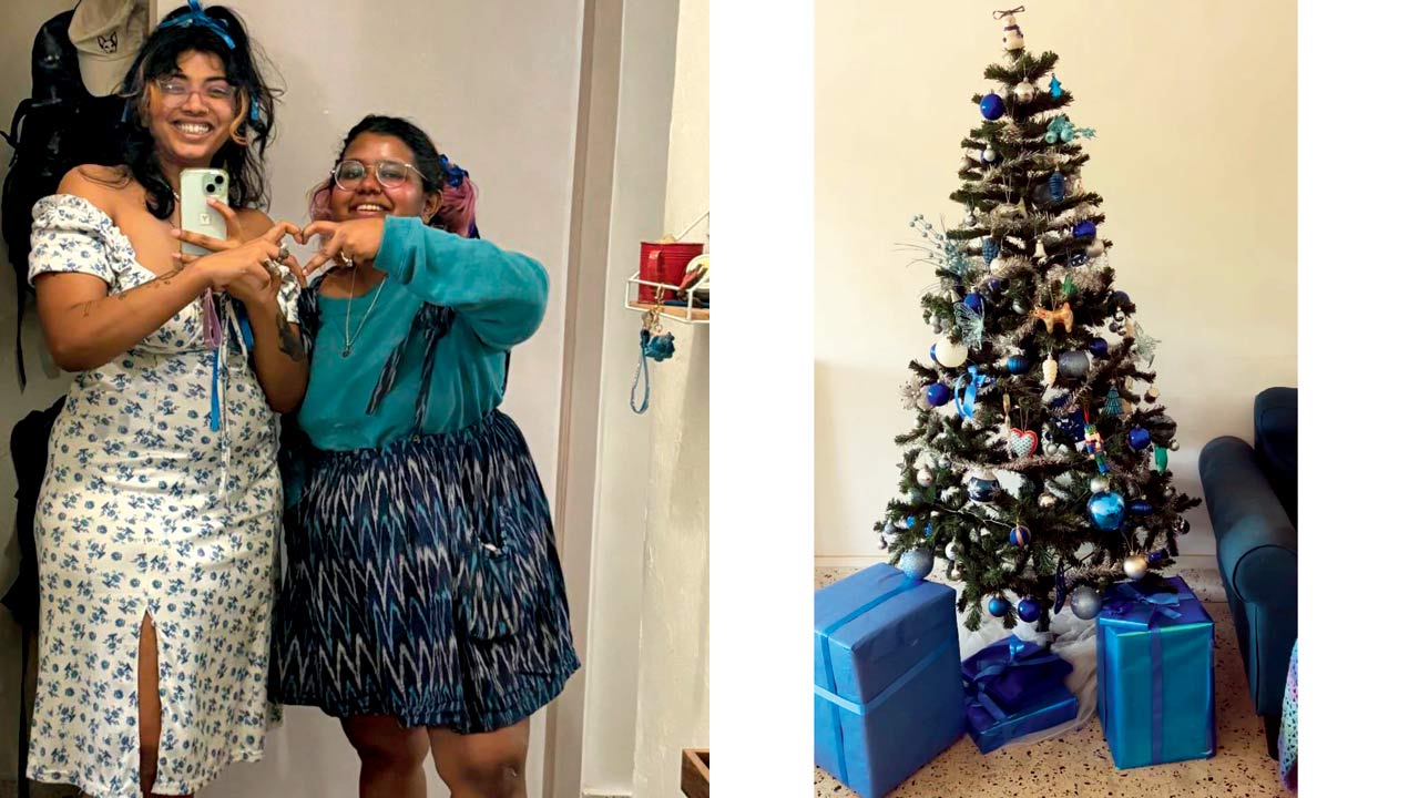 Priyanka Paul and Shrujana Shridhar host a Blue Christmas party,  complete with a blue tree and  a dress code to match
