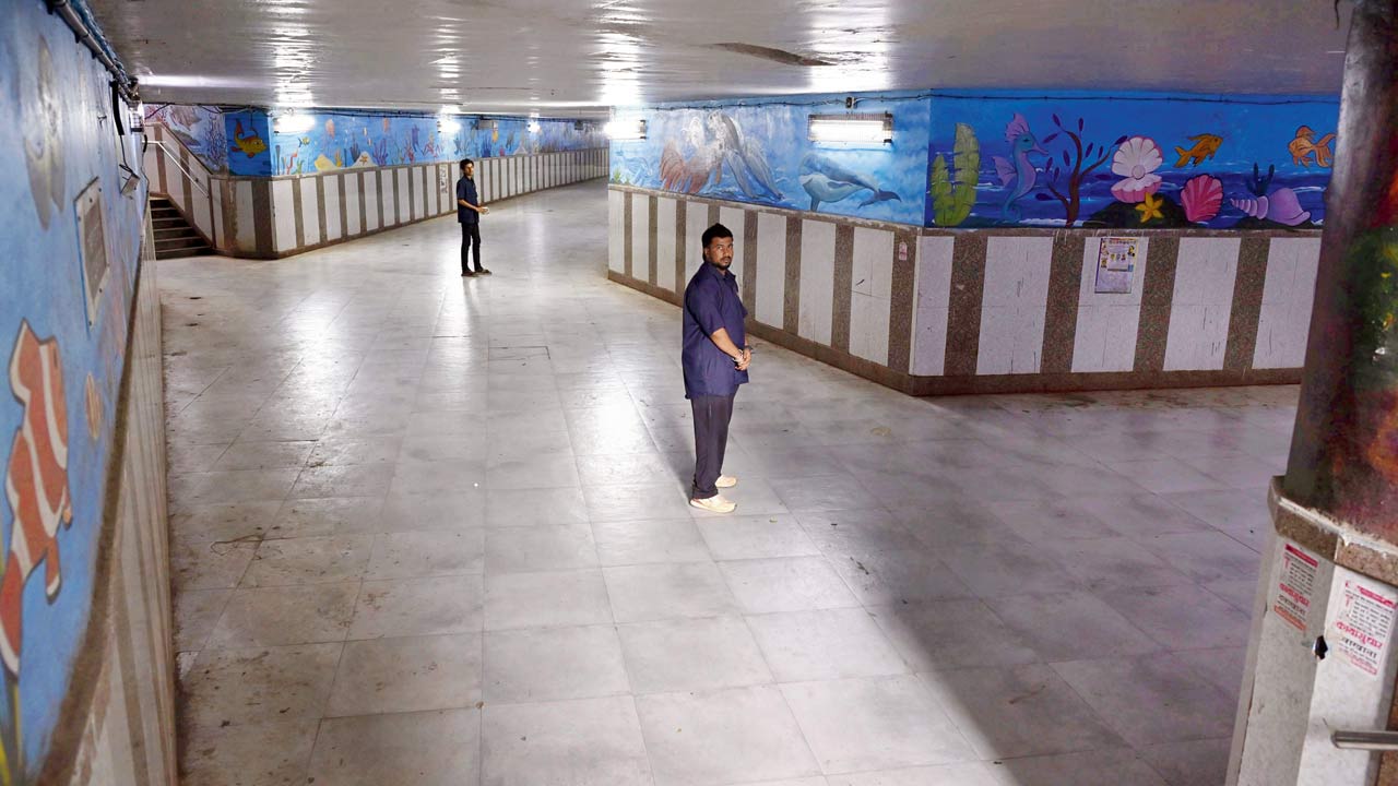 Security guards inside the subway