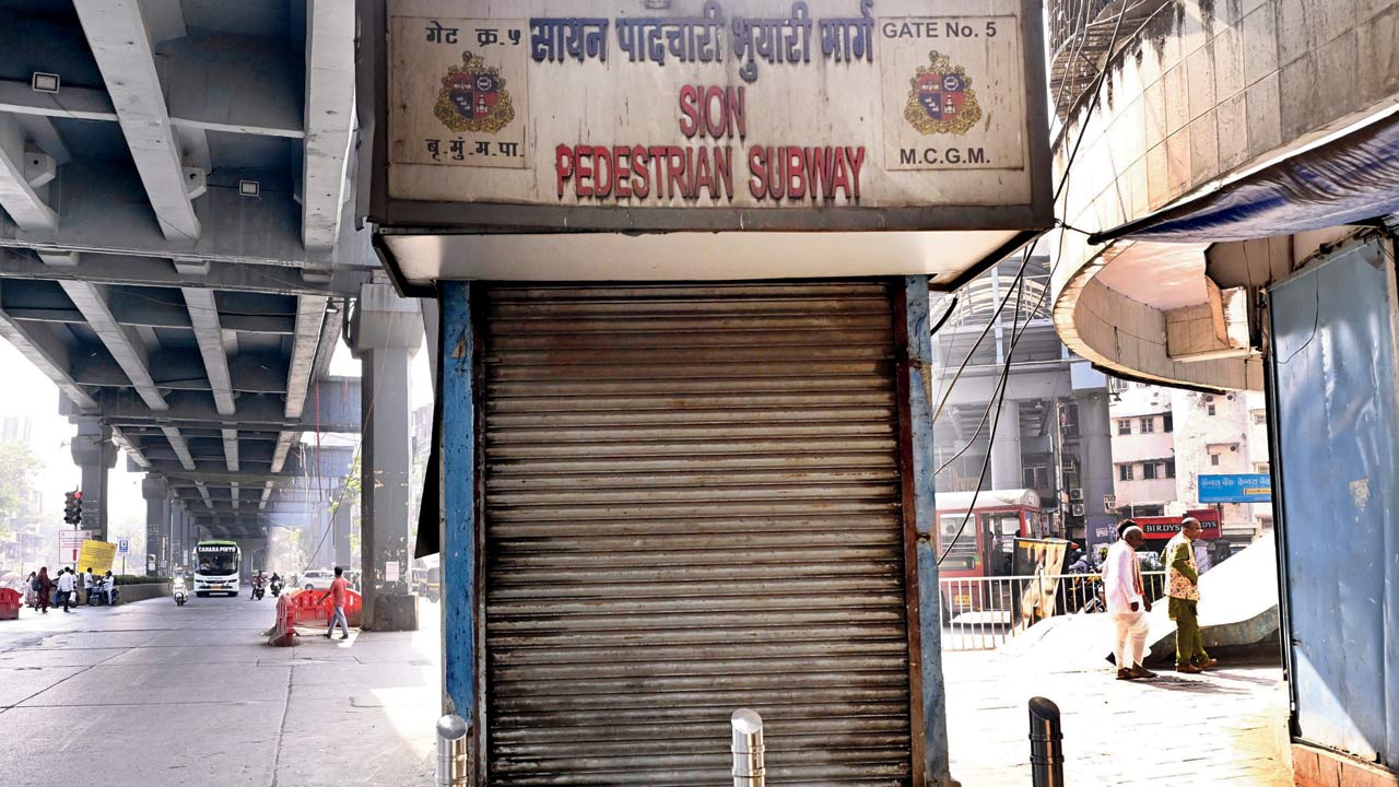 One entrance, leading to Sion Circle subway, is closed. Pics/Ashish Raje