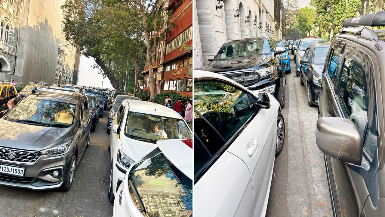 Double parking in the pay-n-park area at BEST Marg; (right) Behind Taj hotel on Mereweather Road