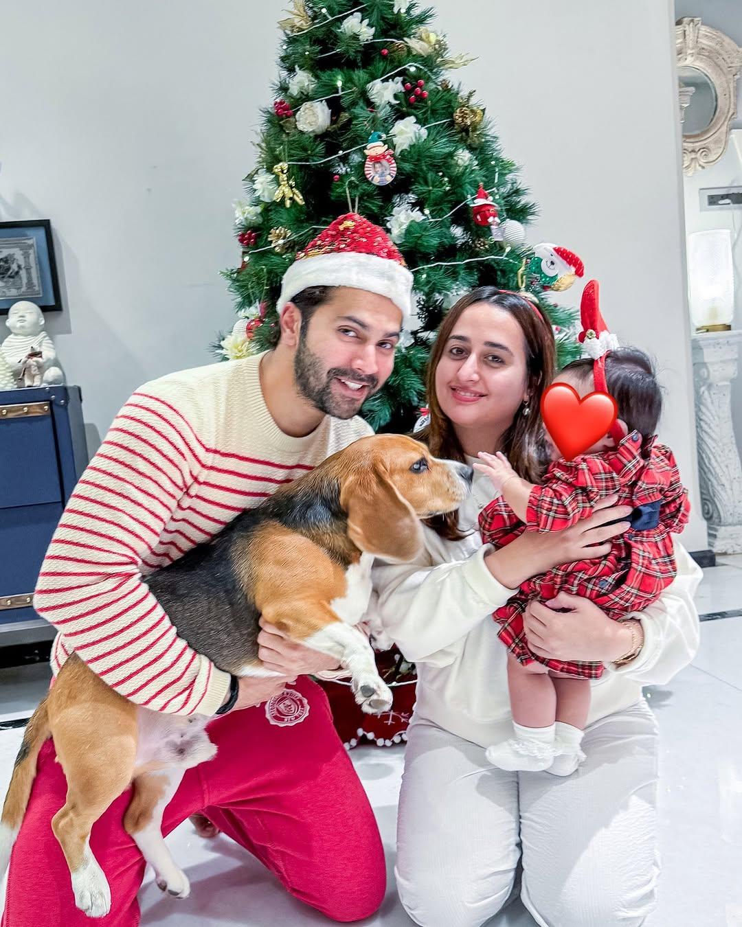 Varun Dhawan's Christmas post was the cutest, as it featured the actor with his wife, their fur baby, and their little princess, Lara