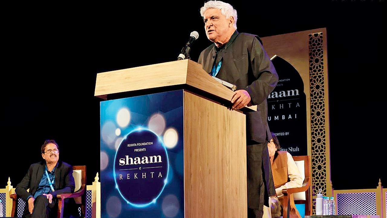 Scriptwriter and lyricist Javed Akhtar at a Rekhta event. The correspondence in Urdu between his parents Safiya and Jan Nisar Akhtar has been compiled into two volumes called Zer-e-lab