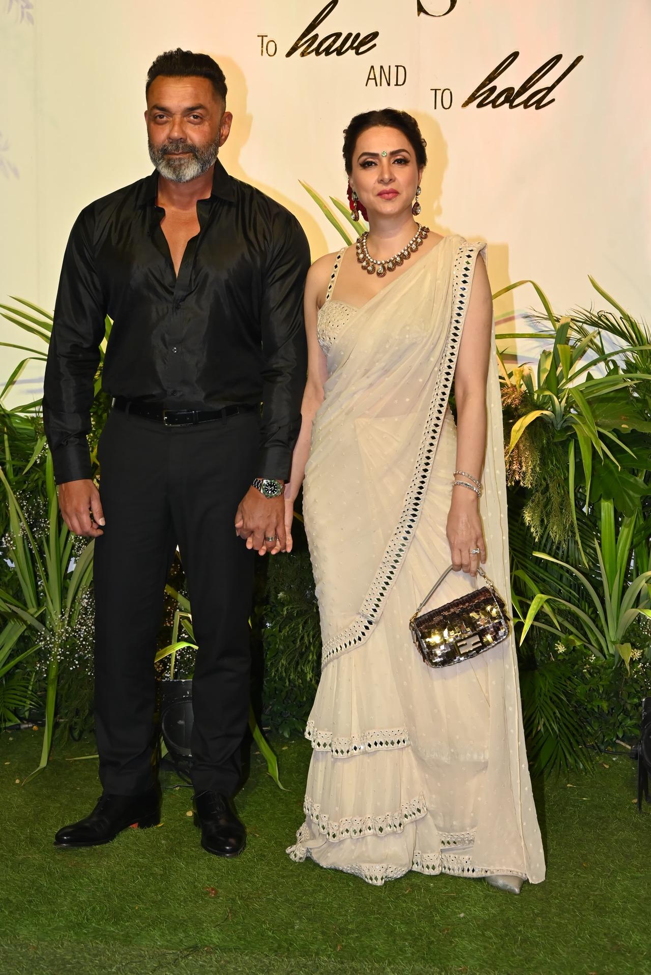 Bobby Deol arrived with his wife Tanya for the bash.