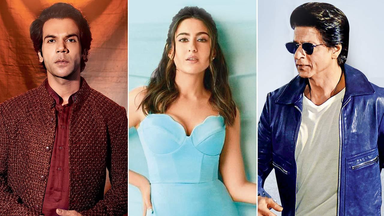 Rajkummar Rao, Sara Ali Khan and Shah Rukh Khan. Pics/PTI, Instagram