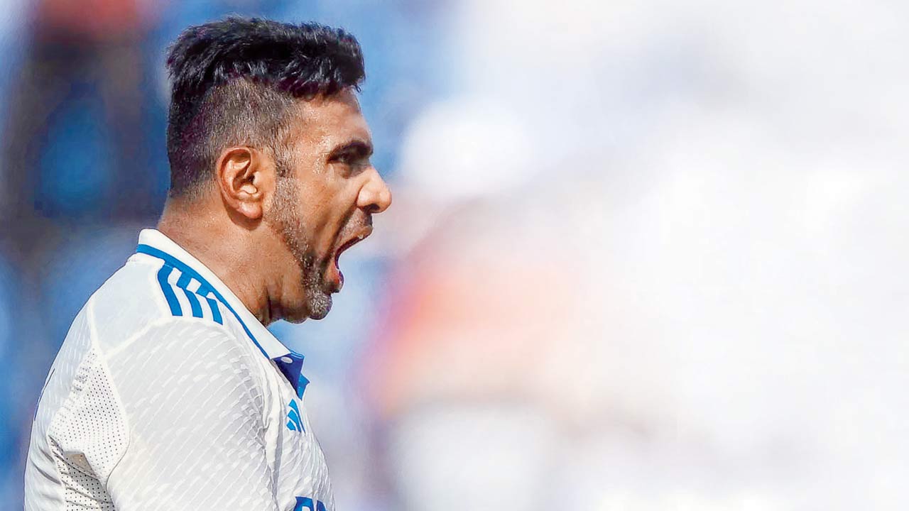 India’s R Ashwin exults after dismissing NZ’s Rachin Ravindra during Day Two of the third and final Test at Wankhede Stadium, Mumbai, on November 2, 2024. Pic/AFP