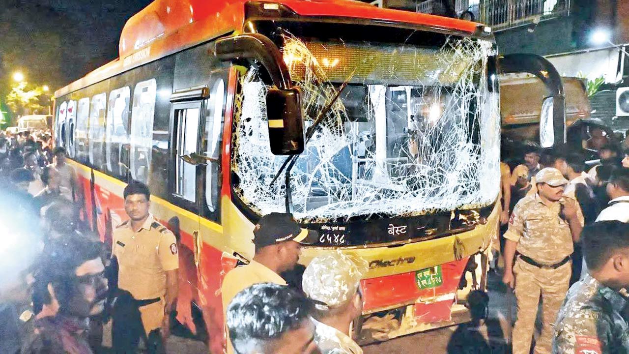 The smashed front of the bus involved in the December 9 accident. File pic/Sayyed Sameer Abedi