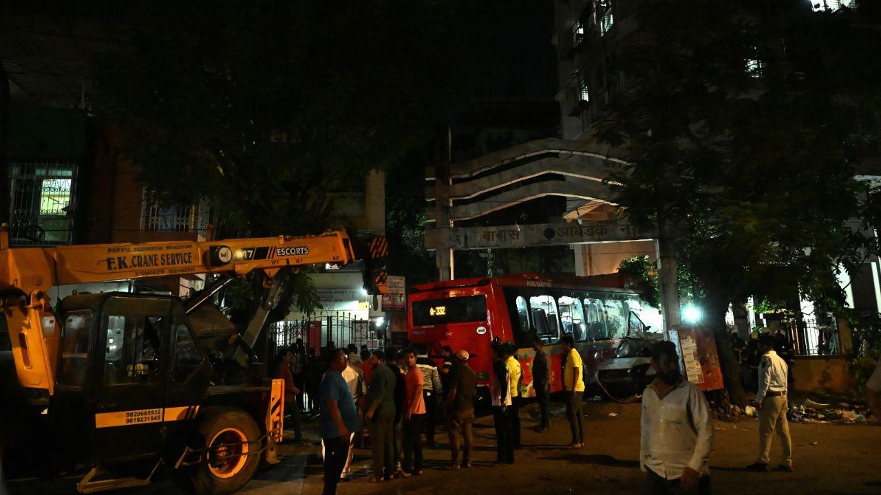 The bus then crashed into the gates of a residential society and came to a halt, they said. (Pic/Sameer Abdedi)