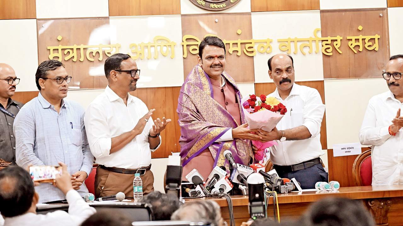 CM Devendra Fadnavis addresses his first press conference after being sworn in, at Mantralaya, on December 5
