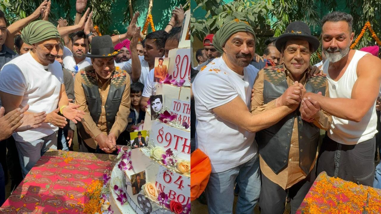 Dharmendra cuts a 7-tier birthday cake as he celebrates with sons Sunny and Bobby Deol by his side - watch video